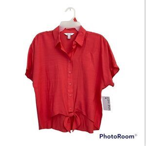 Nine West Button Down Tie Front Shirt Blouse Size Small